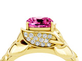 Yellow gold Cushion Cut Solitaire Leaf-Inspired Engagement Ring with Prong Setting_4