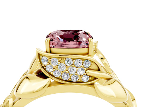 Yellow gold Cushion Cut Solitaire Leaf-Inspired Engagement Ring with Prong Setting_4