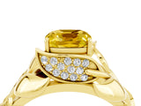 Yellow gold Cushion Cut Solitaire Leaf-Inspired Engagement Ring with Prong Setting_4