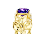 Yellow gold Cushion Cut Solitaire Leaf-Inspired Engagement Ring with Prong Setting_5
