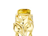 Yellow gold Cushion Cut Solitaire Leaf-Inspired Engagement Ring with Prong Setting_5