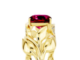 Yellow gold Cushion Cut Solitaire Leaf-Inspired Engagement Ring with Prong Setting_5