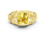Yellow gold Cushion Cut Solitaire Leaf-Inspired Engagement Ring with Prong Setting