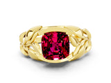 Yellow gold Cushion Cut Solitaire Leaf-Inspired Engagement Ring with Prong Setting