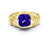 Yellow gold Cushion Cut Solitaire Leaf-Inspired Engagement Ring with Prong Setting
