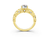 Yellow gold Cushion Cut Solitaire Moissanite Leaf-Inspired Vine Band Ring with Prong Setting_3