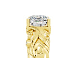 Yellow gold Cushion Cut Solitaire Moissanite Leaf-Inspired Vine Band Ring with Prong Setting_5