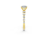 Yellow gold Cushion Cut Solitaire Moissanite Ring with Pave Band and Four-Prong Setting_2