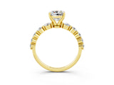 Yellow gold Cushion Cut Solitaire Moissanite Ring with Pave Band and Four-Prong Setting_3