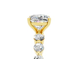Yellow gold Cushion Cut Solitaire Moissanite Ring with Pave Band and Four-Prong Setting_5