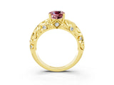 Yellow gold Cushion Cut Solitaire Morganite Leaf-Inspired Vine Band Ring with Prong Setting_3