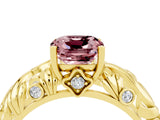 Yellow gold Cushion Cut Solitaire Morganite Leaf-Inspired Vine Band Ring with Prong Setting_4
