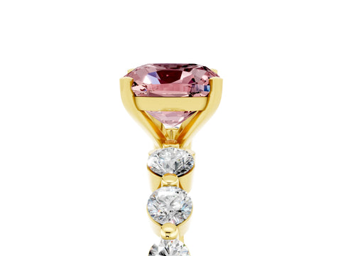 Yellow gold Cushion Cut Solitaire Morganite Ring with Pave Band and Four-Prong Setting_5