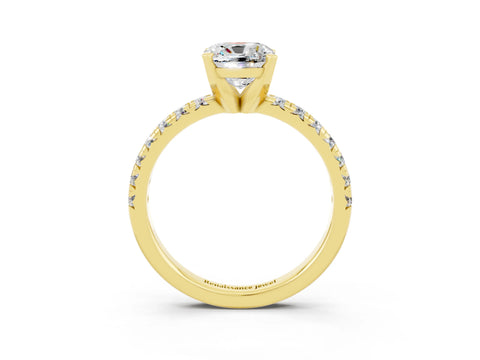 Yellow gold Cushion Cut Solitaire Pave Diamond Engagement Ring with Four-Prong Setting_10