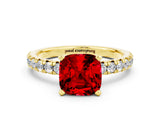 Yellow gold Cushion Cut Solitaire Pave Diamond Engagement Ring with Four-Prong Setting_12