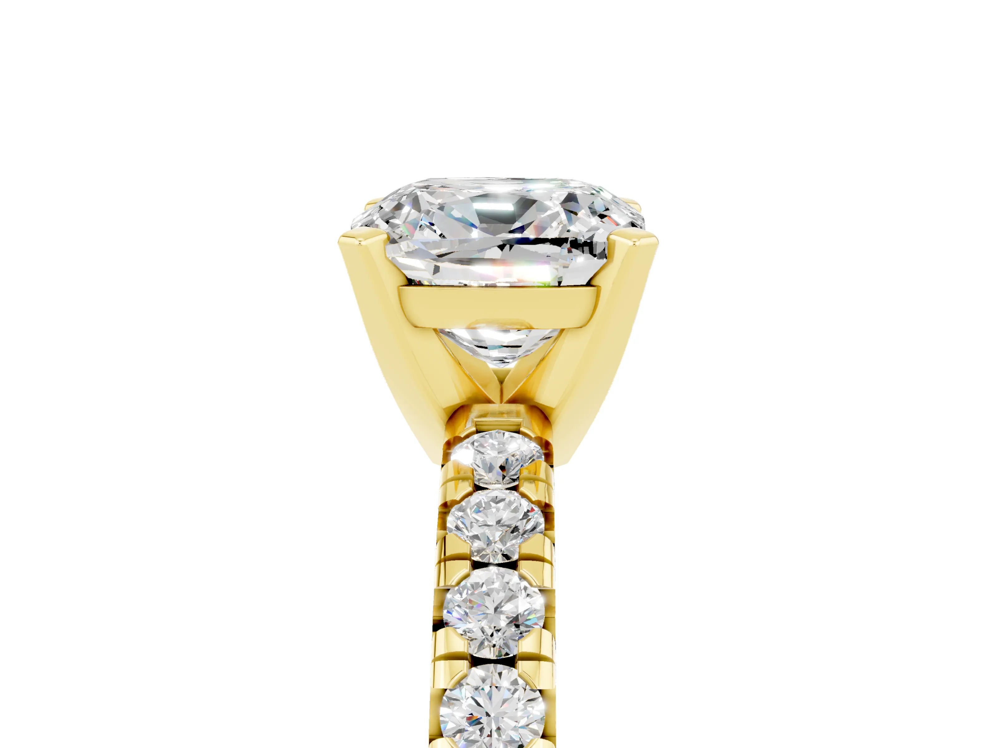 Yellow gold Cushion Cut Solitaire Pave Diamond Engagement Ring with Four-Prong Setting_12