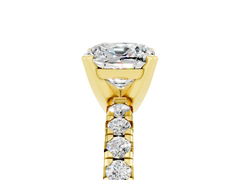 Yellow gold Cushion Cut Solitaire Pave Diamond Engagement Ring with Four-Prong Setting_12