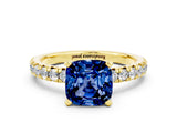 Yellow gold Cushion Cut Solitaire Pave Diamond Engagement Ring with Four-Prong Setting_12