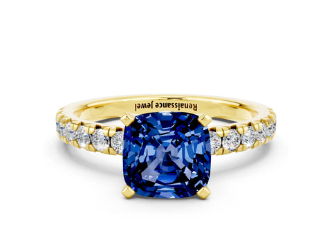 Yellow gold Cushion Cut Solitaire Pave Diamond Engagement Ring with Four-Prong Setting_12
