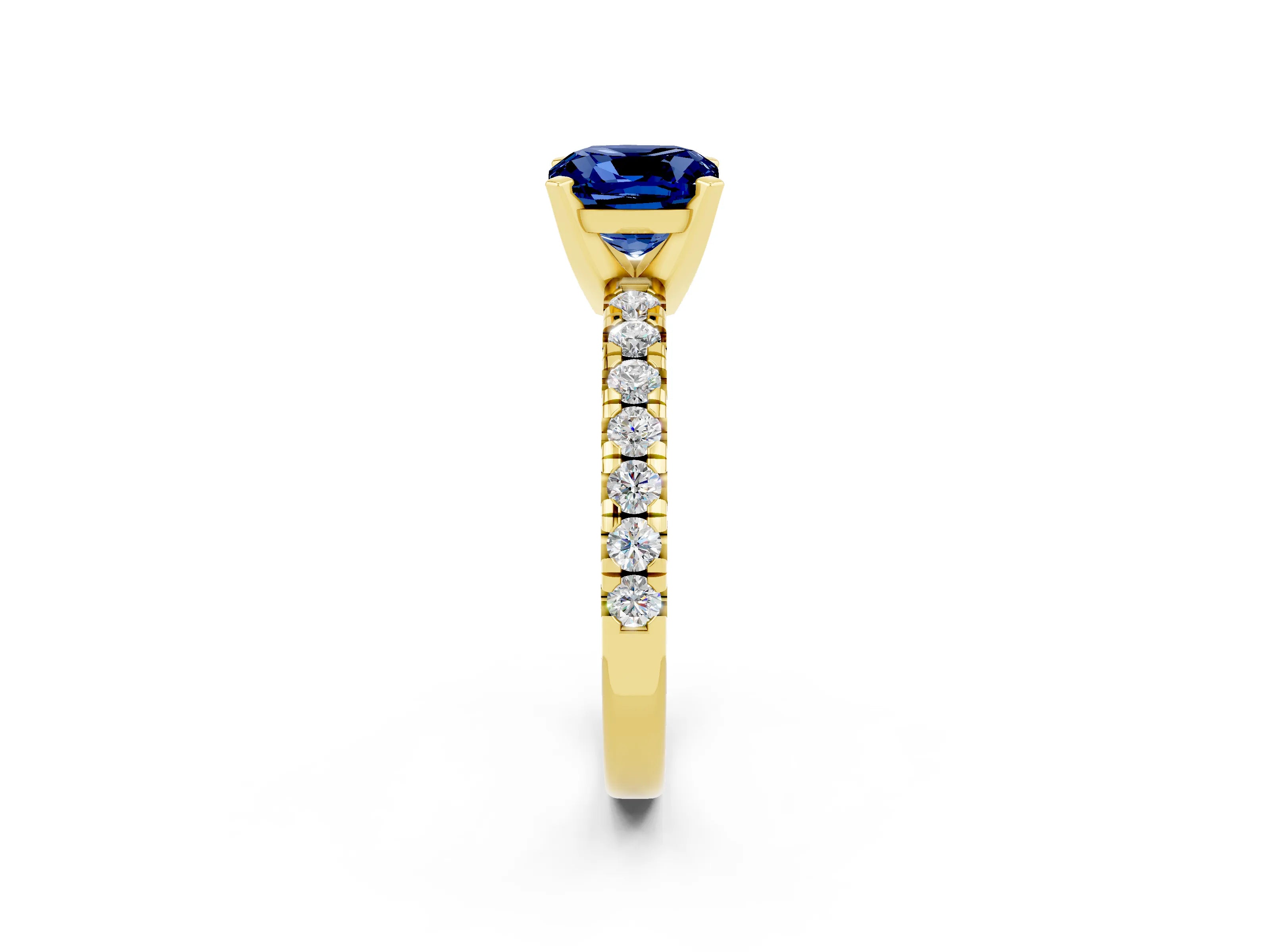 Yellow gold Cushion Cut Solitaire Pave Diamond Engagement Ring with Four-Prong Setting_14