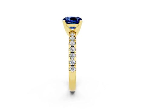 Yellow gold Cushion Cut Solitaire Pave Diamond Engagement Ring with Four-Prong Setting_14