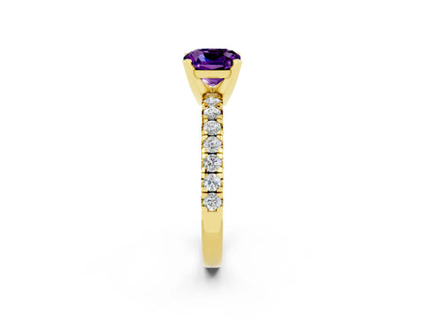 Yellow gold Cushion Cut Solitaire Pave Diamond Engagement Ring with Four-Prong Setting_14