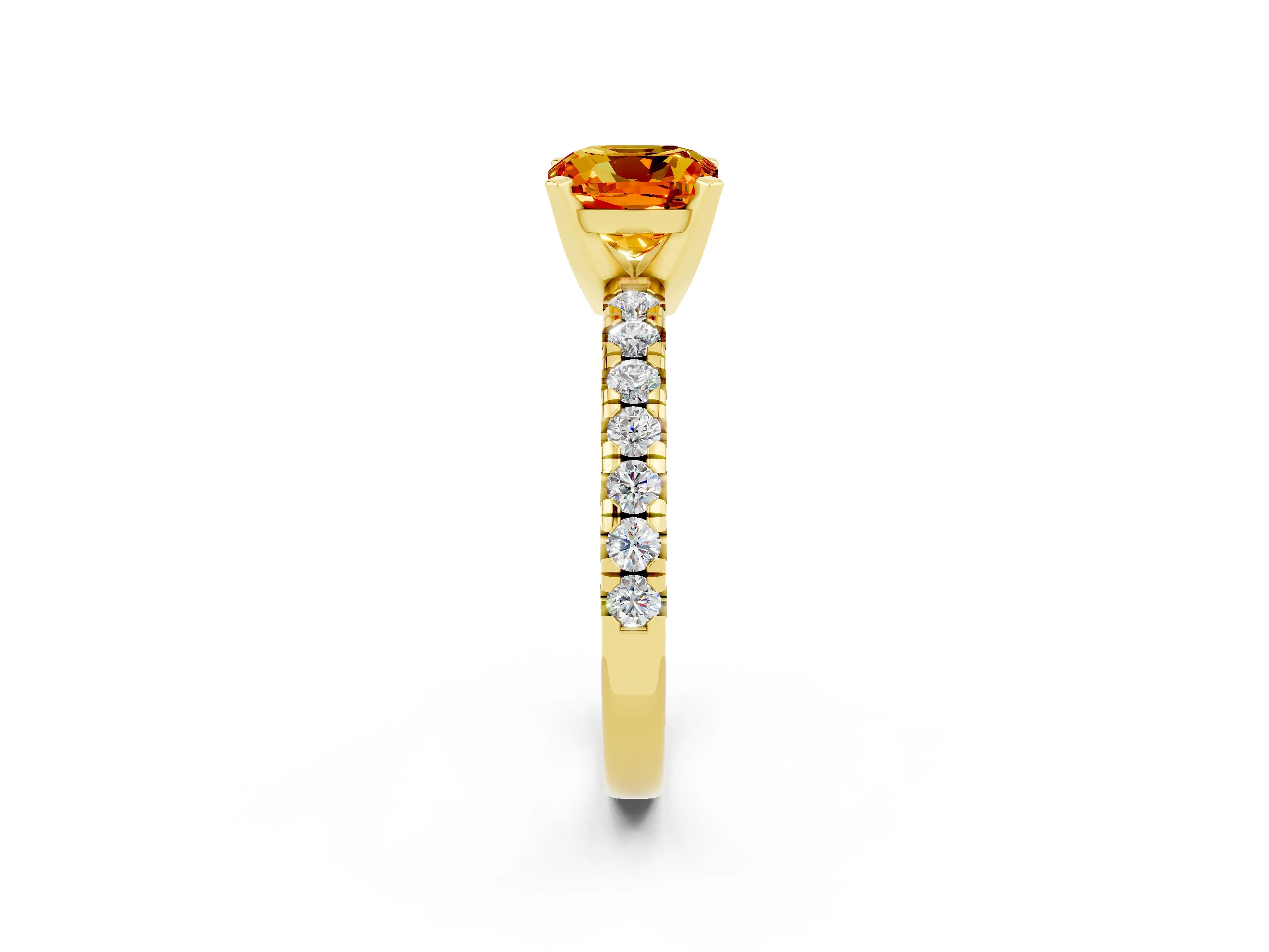 Yellow gold Cushion Cut Solitaire Pave Diamond Engagement Ring with Four-Prong Setting_14