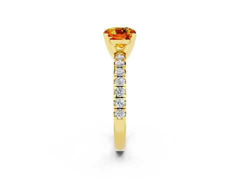 Yellow gold Cushion Cut Solitaire Pave Diamond Engagement Ring with Four-Prong Setting_14