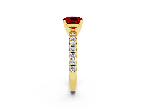 Yellow gold Cushion Cut Solitaire Pave Diamond Engagement Ring with Four-Prong Setting_14