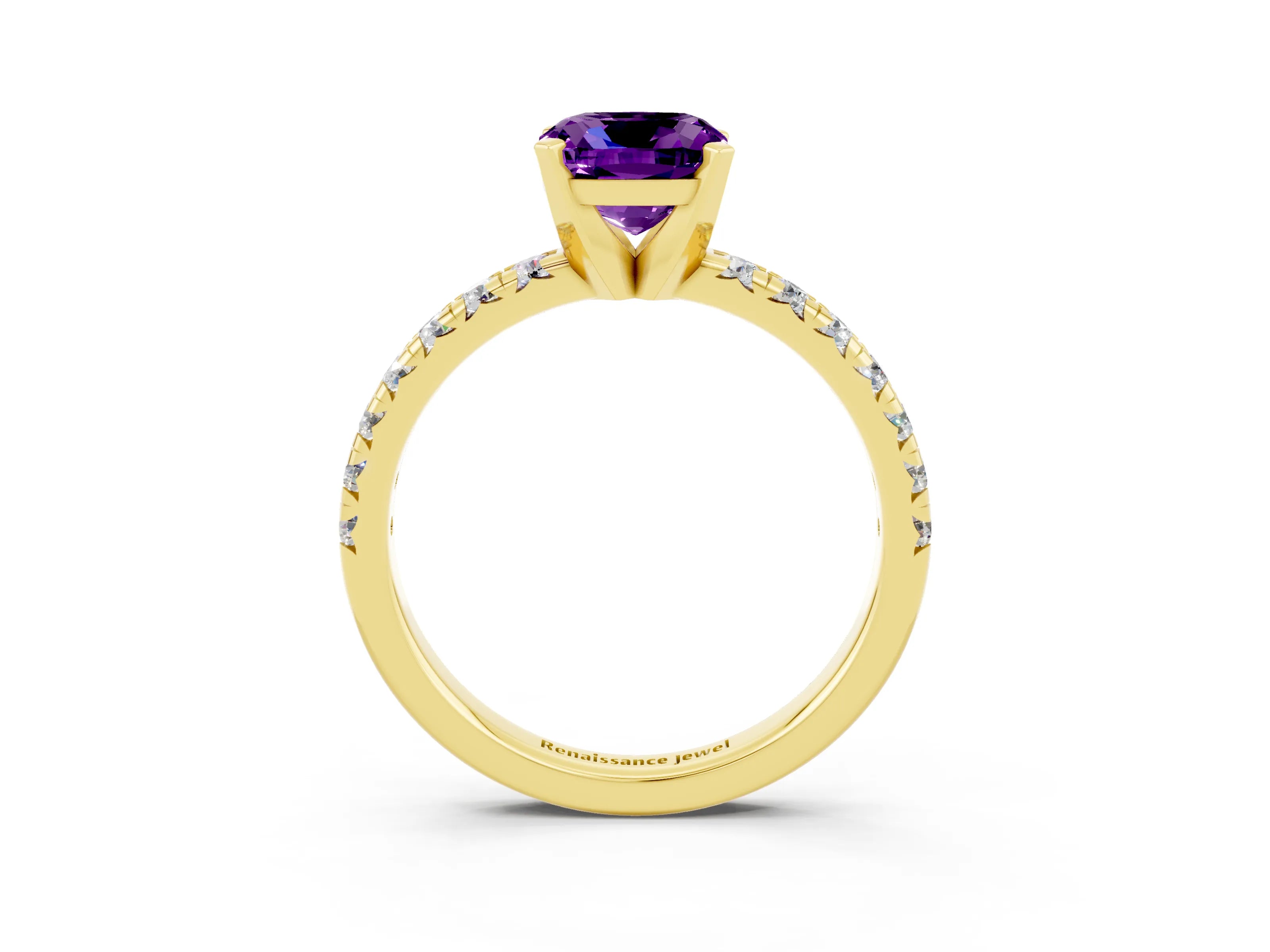 Yellow gold Cushion Cut Solitaire Pave Diamond Engagement Ring with Four-Prong Setting_15