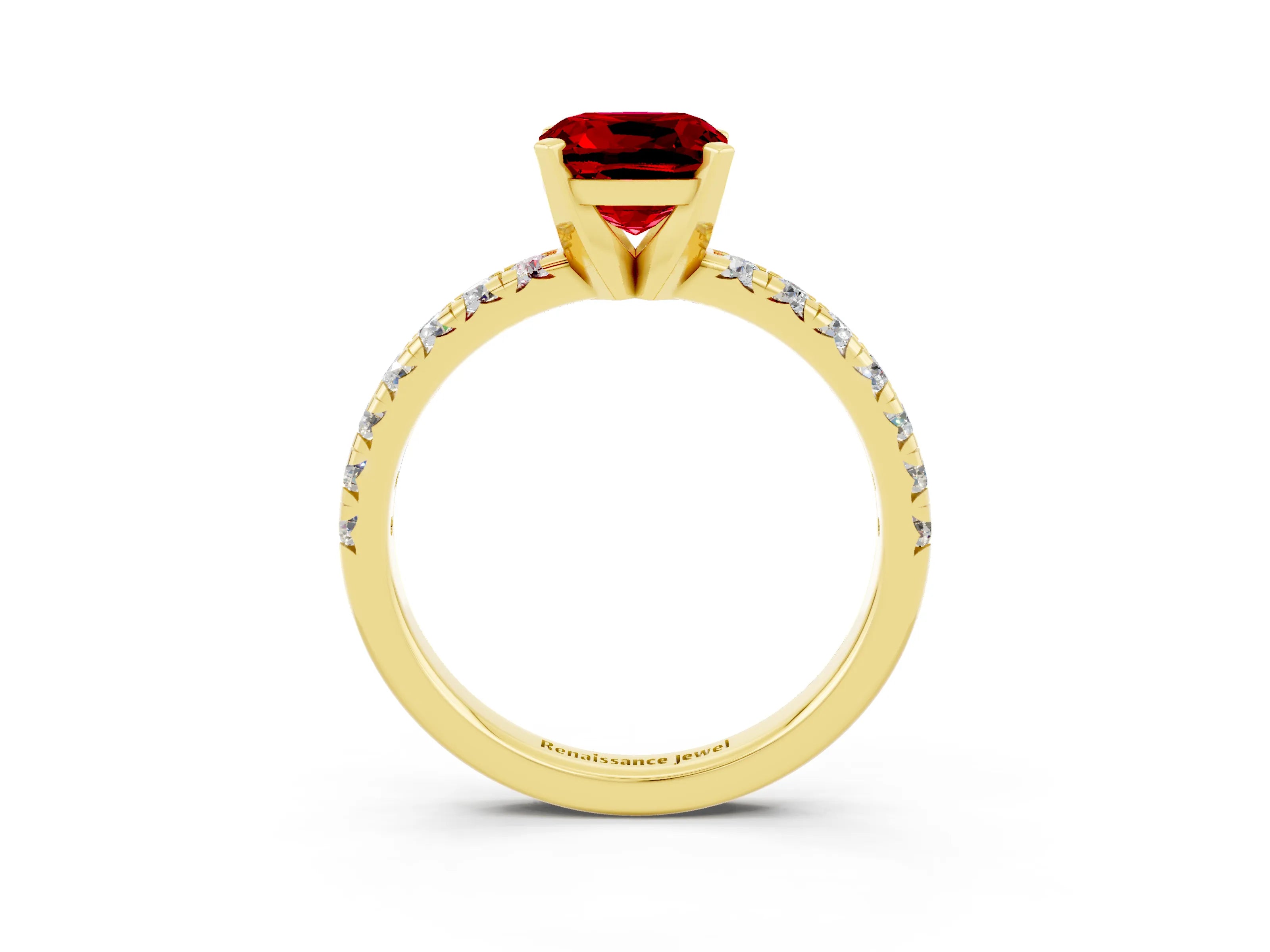 Yellow gold Cushion Cut Solitaire Pave Diamond Engagement Ring with Four-Prong Setting_15