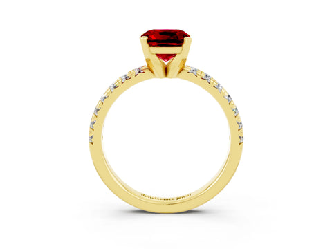Yellow gold Cushion Cut Solitaire Pave Diamond Engagement Ring with Four-Prong Setting_15