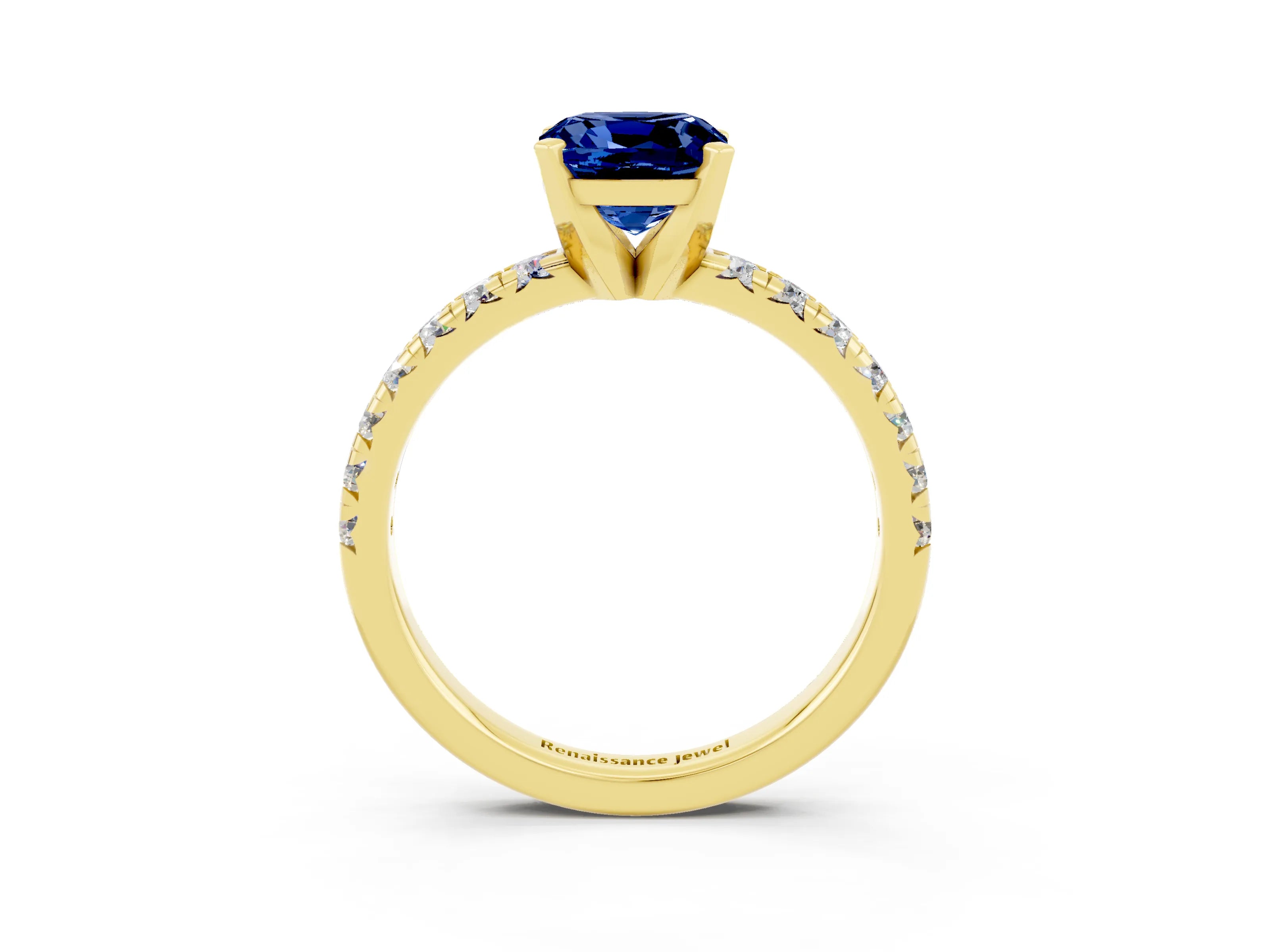 Yellow gold Cushion Cut Solitaire Pave Diamond Engagement Ring with Four-Prong Setting_15
