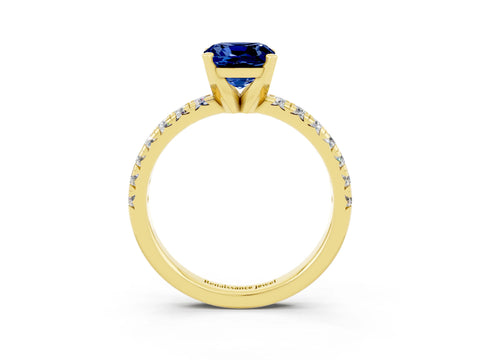 Yellow gold Cushion Cut Solitaire Pave Diamond Engagement Ring with Four-Prong Setting_15