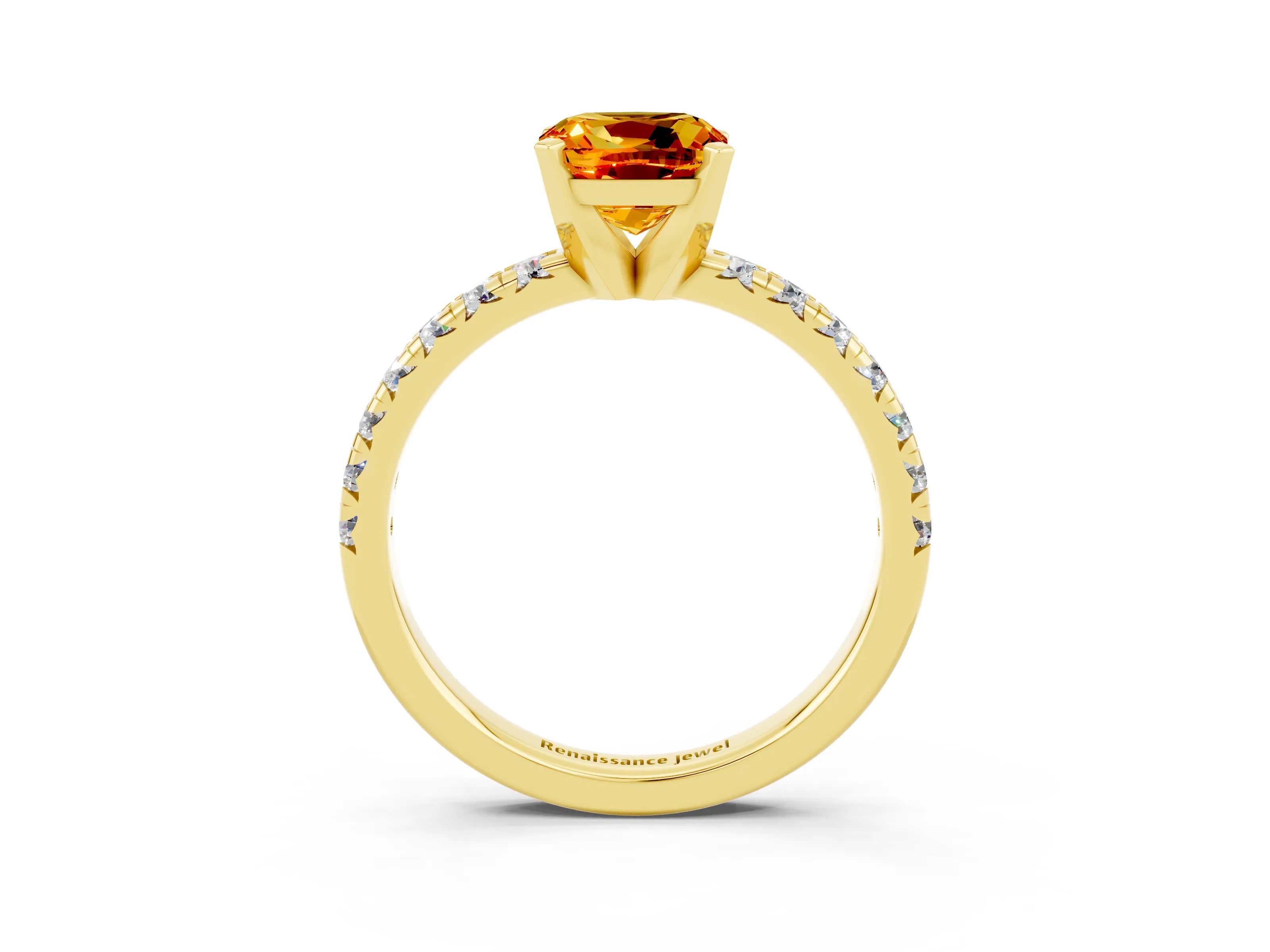 Yellow gold Cushion Cut Solitaire Pave Diamond Engagement Ring with Four-Prong Setting_15