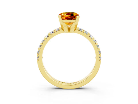 Yellow gold Cushion Cut Solitaire Pave Diamond Engagement Ring with Four-Prong Setting_15