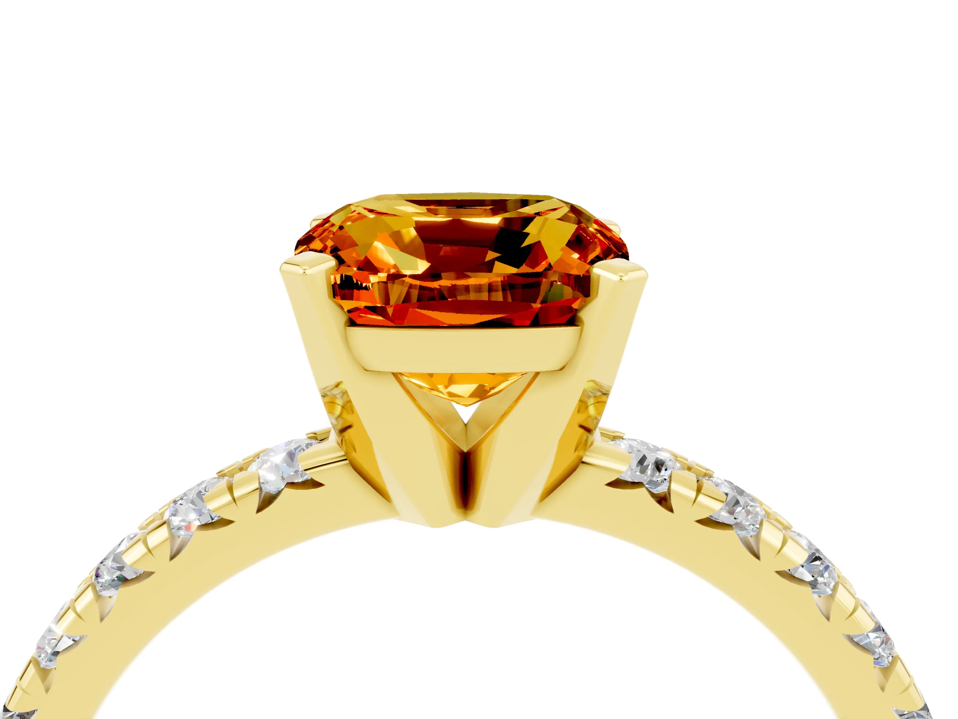 Yellow gold Cushion Cut Solitaire Pave Diamond Engagement Ring with Four-Prong Setting_16
