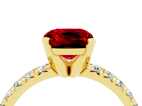 Yellow gold Cushion Cut Solitaire Pave Diamond Engagement Ring with Four-Prong Setting_16
