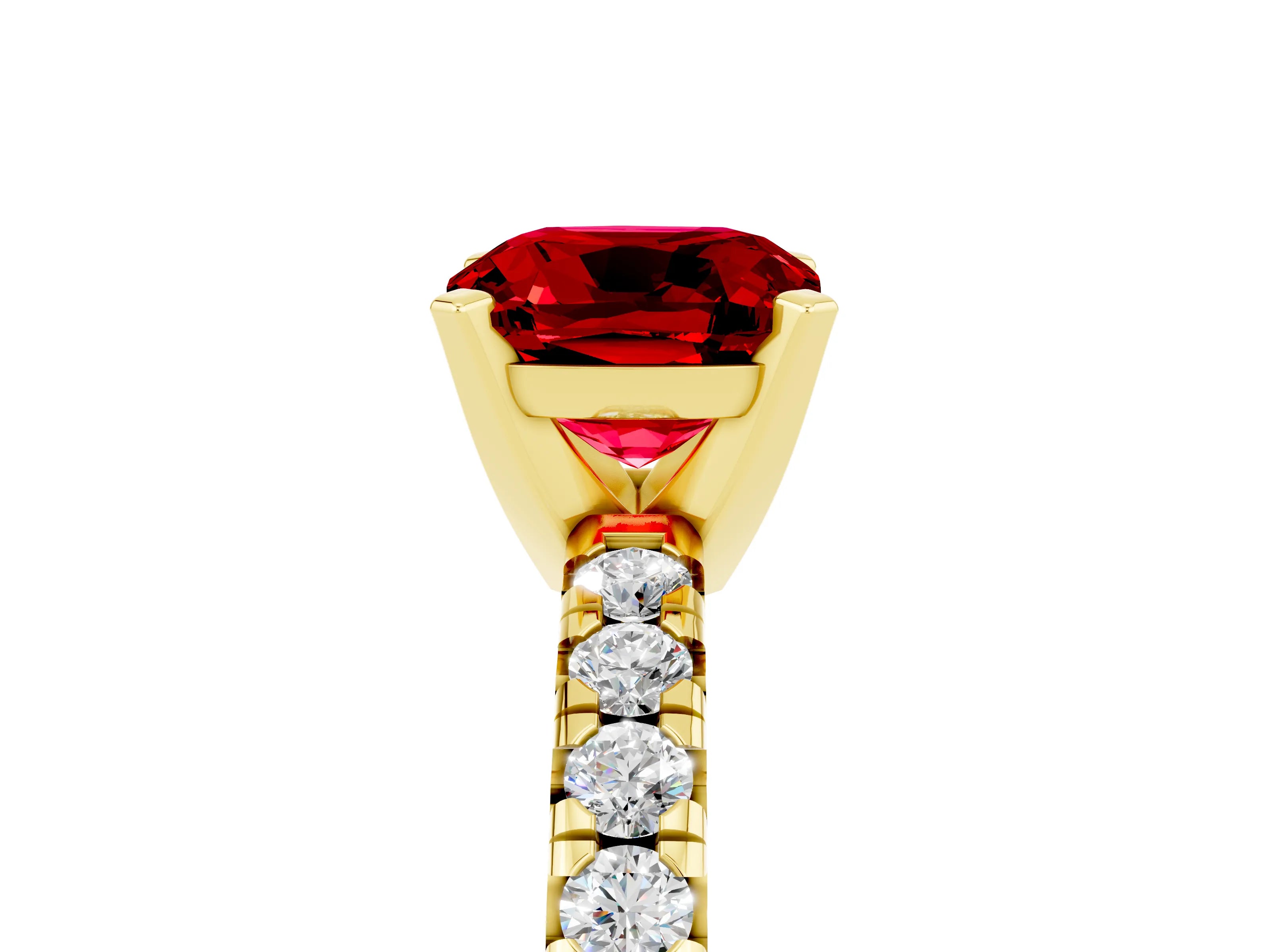 Yellow gold Cushion Cut Solitaire Pave Diamond Engagement Ring with Four-Prong Setting_17