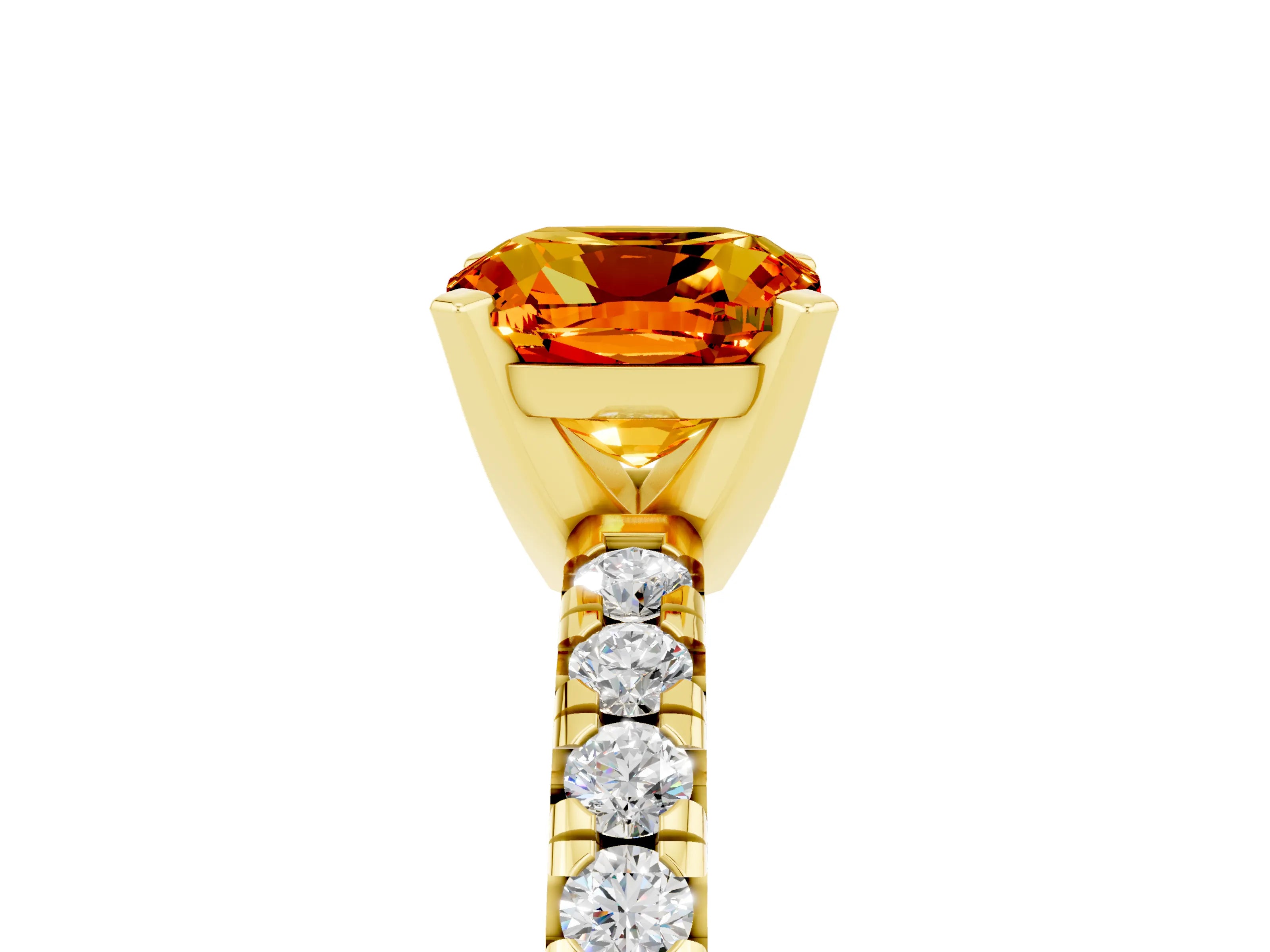 Yellow gold Cushion Cut Solitaire Pave Diamond Engagement Ring with Four-Prong Setting_17