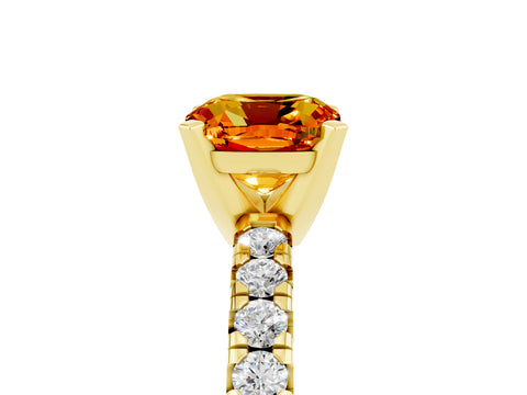Yellow gold Cushion Cut Solitaire Pave Diamond Engagement Ring with Four-Prong Setting_17