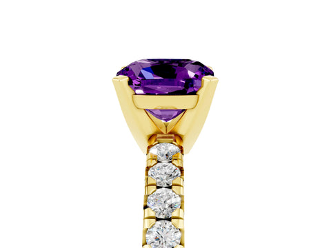 Yellow gold Cushion Cut Solitaire Pave Diamond Engagement Ring with Four-Prong Setting_17