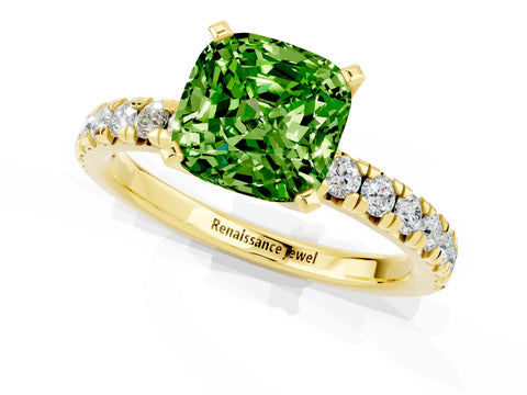 Yellow gold Cushion Cut Solitaire Pave Diamond Engagement Ring with Four-Prong Setting_1