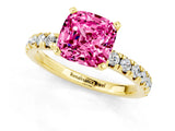Yellow gold Cushion Cut Solitaire Pave Diamond Engagement Ring with Four-Prong Setting_1