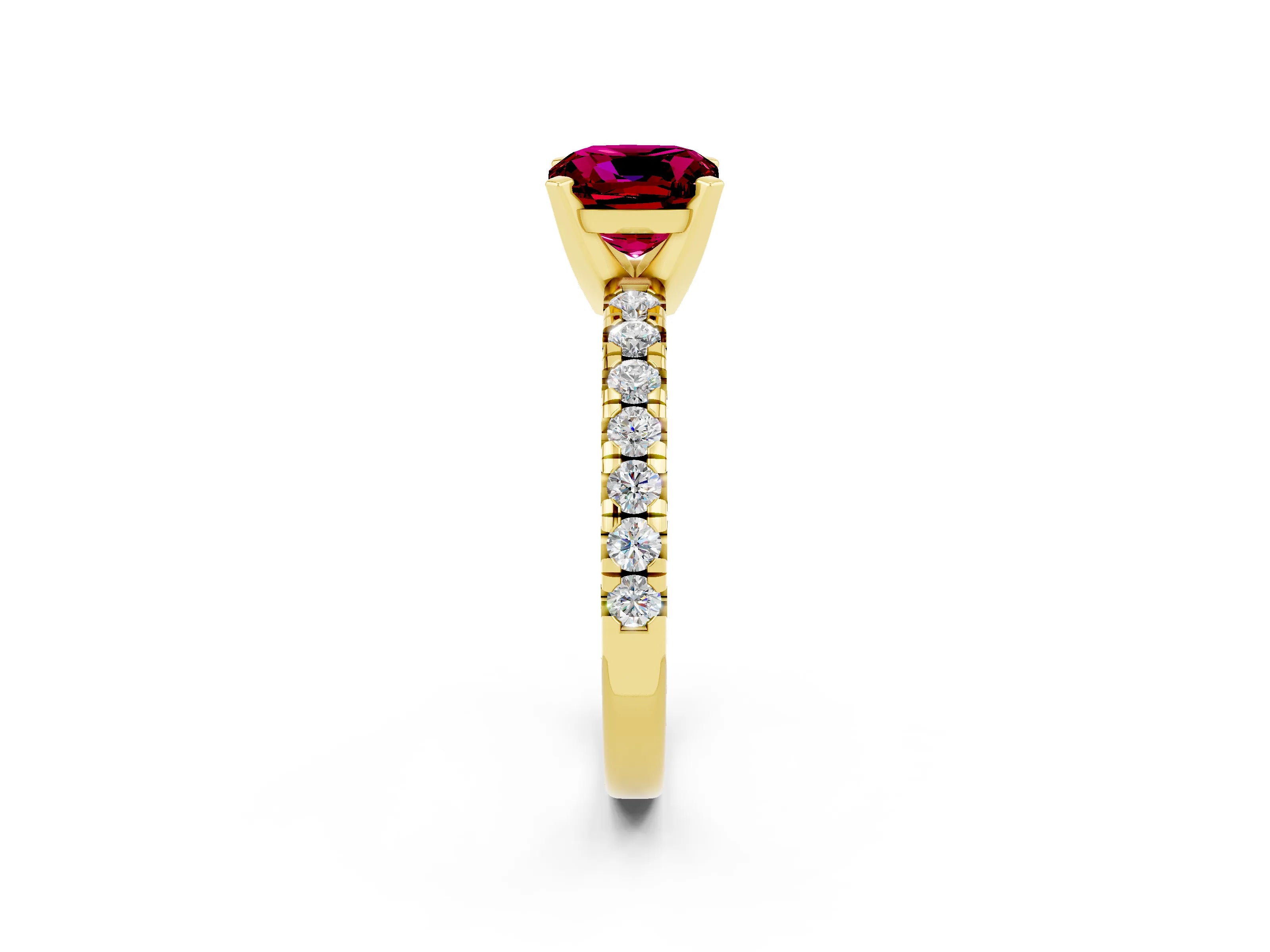 Yellow gold Cushion Cut Solitaire Pave Diamond Engagement Ring with Four-Prong Setting_2