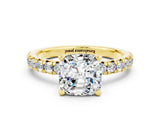Yellow gold Cushion Cut Solitaire Pave Diamond Engagement Ring with Four-Prong Setting_25