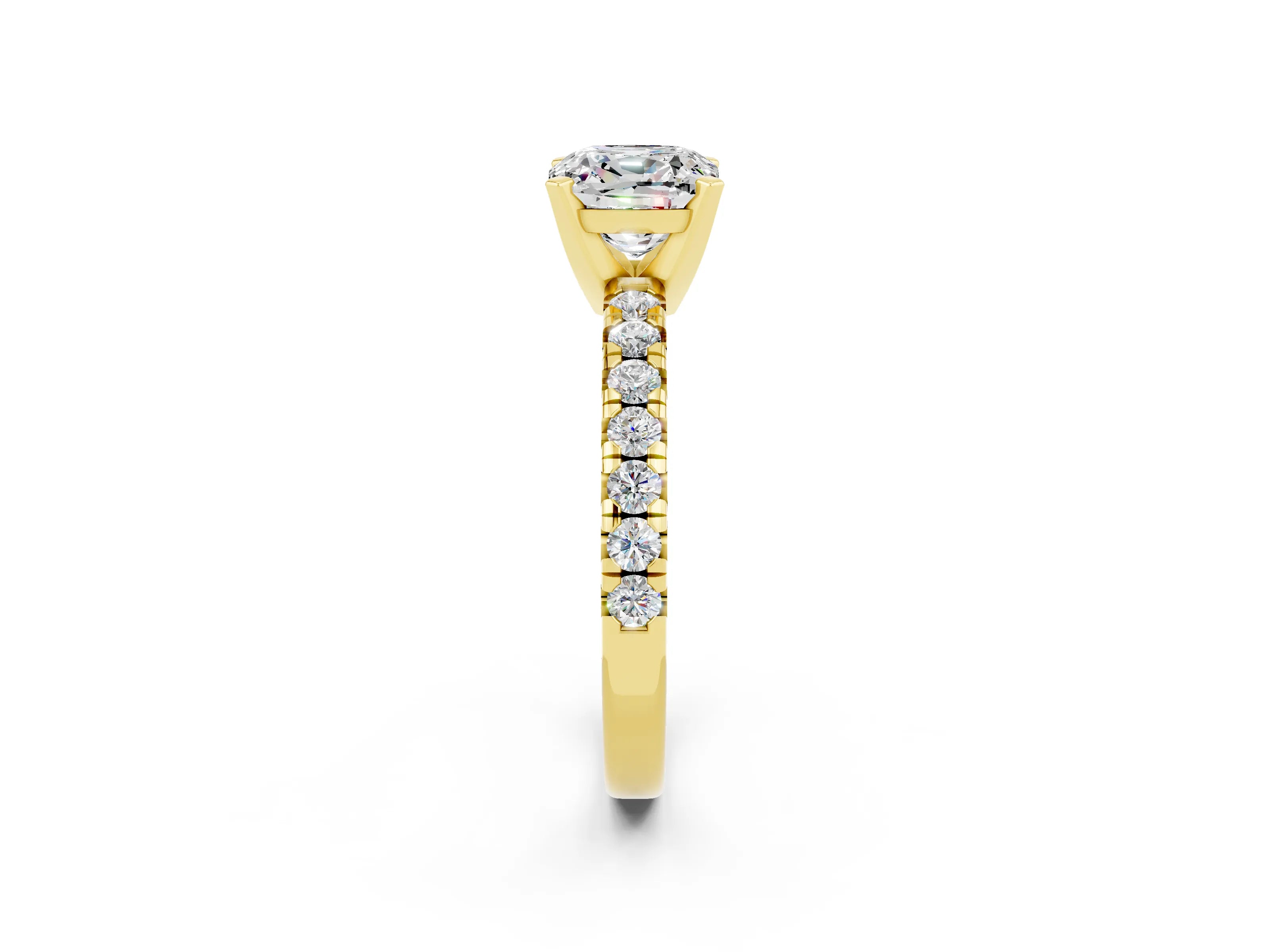 Yellow gold Cushion Cut Solitaire Pave Diamond Engagement Ring with Four-Prong Setting_27
