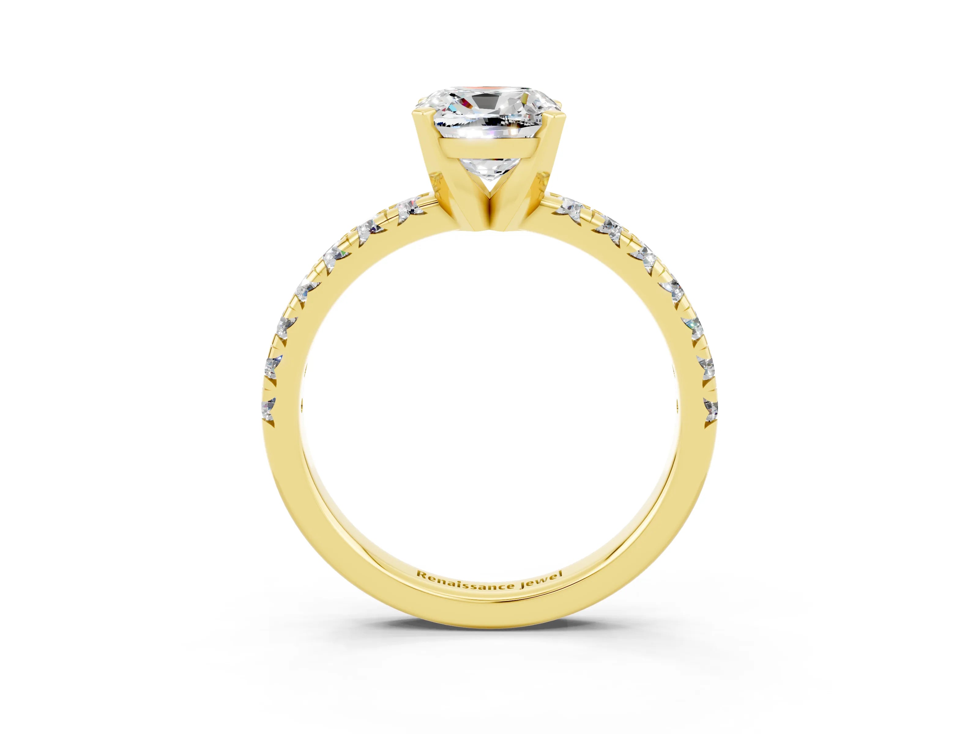 Yellow gold Cushion Cut Solitaire Pave Diamond Engagement Ring with Four-Prong Setting_28