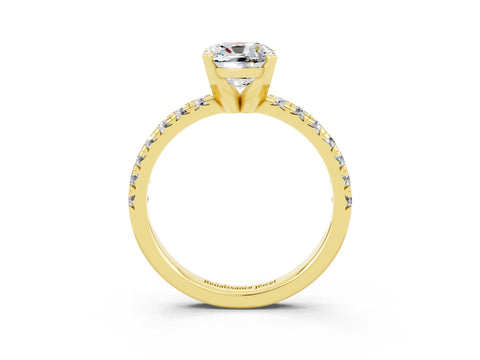 Yellow gold Cushion Cut Solitaire Pave Diamond Engagement Ring with Four-Prong Setting_28