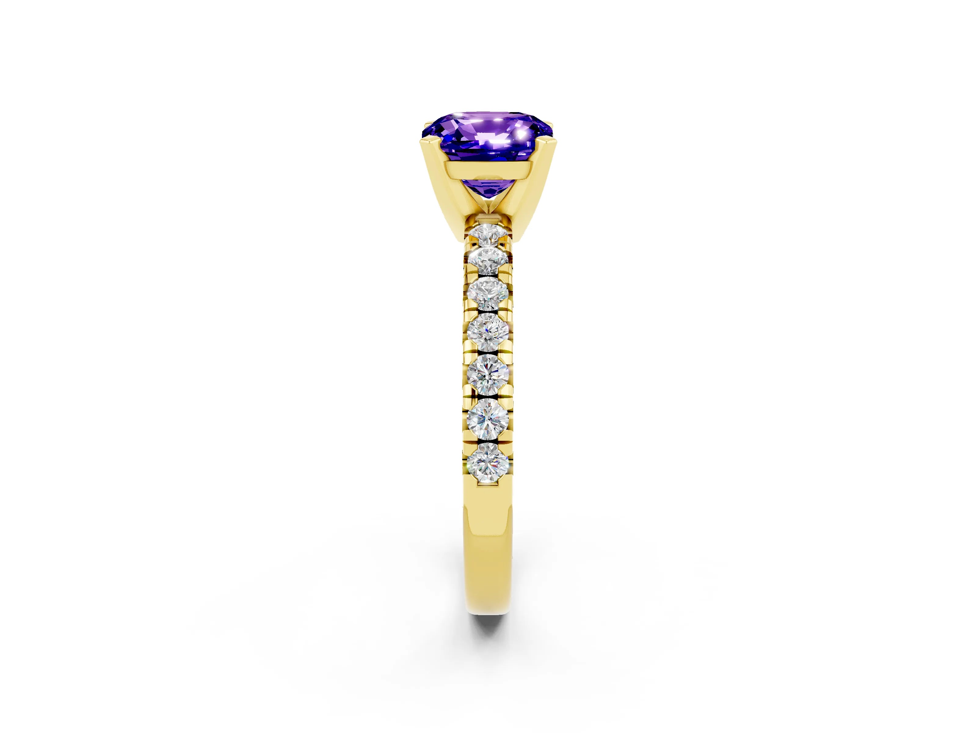 Yellow gold Cushion Cut Solitaire Pave Diamond Engagement Ring with Four-Prong Setting_2
